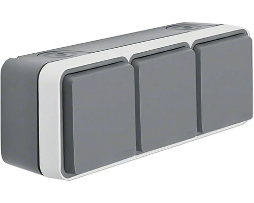 Berker 47733515 Drievoudige veiligheidscontactdoos IP55 opbouw grijs/lichtgrijs-mat W.1 met klapdeksel horizontale montage