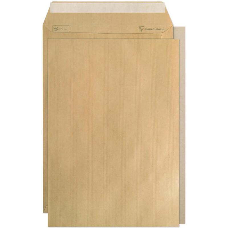 Boite de 100 Pochettes Kraft Adour Brun avec Dos Rigide en Carton C4-229x324 mm - Auto-Adhésives - 90g/m2 - Brun