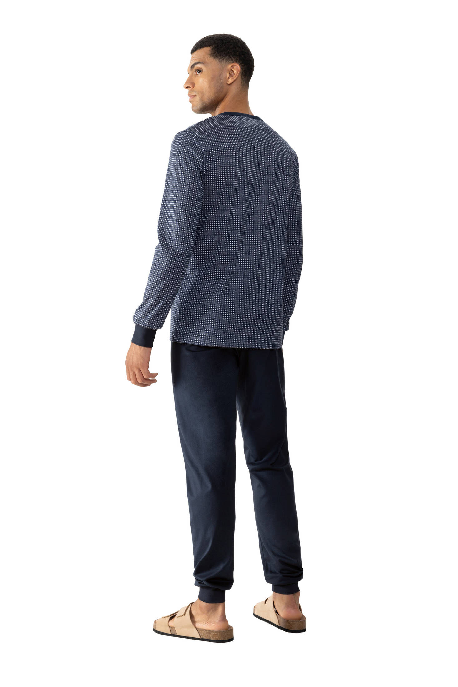 mey| Herren Schlafanzug Serie Blue Grid
