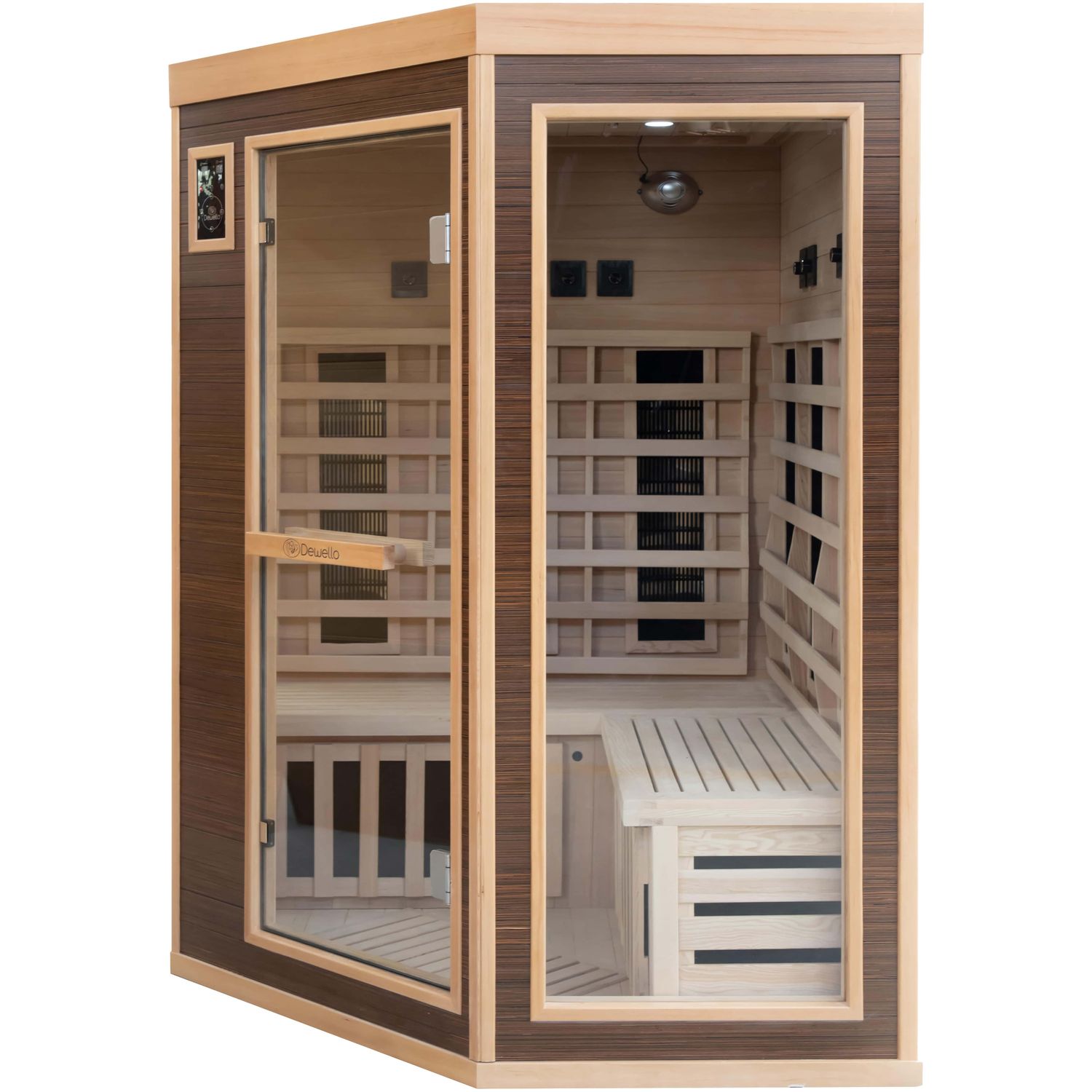 Dewello® Infrarotkabine Infrarotsauna MONTREAL 140cm x 140cm inkl. 6 Vollspektrumstrahler, 3 Karbonstrahler, Farblicht