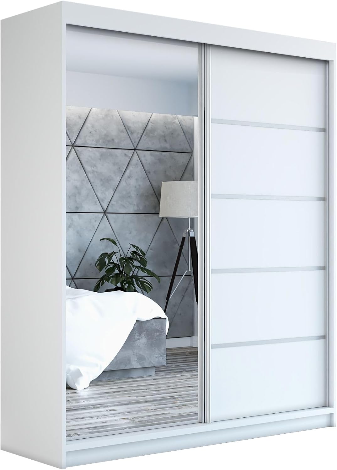 A&J MöbelLand Schwebetürenschrank GAPI Kleiderschrank 2-türig mit Spiegel, Garderobe 180 cm (Weiß/weiß/weiß)