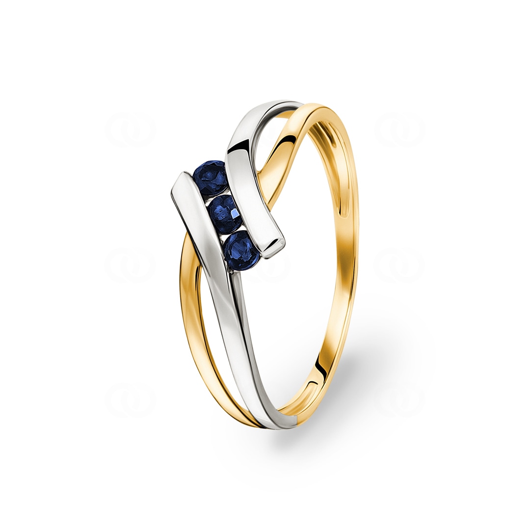 Damenring 750/18 K Gelb-/Weissgold mit 3 Saphiren