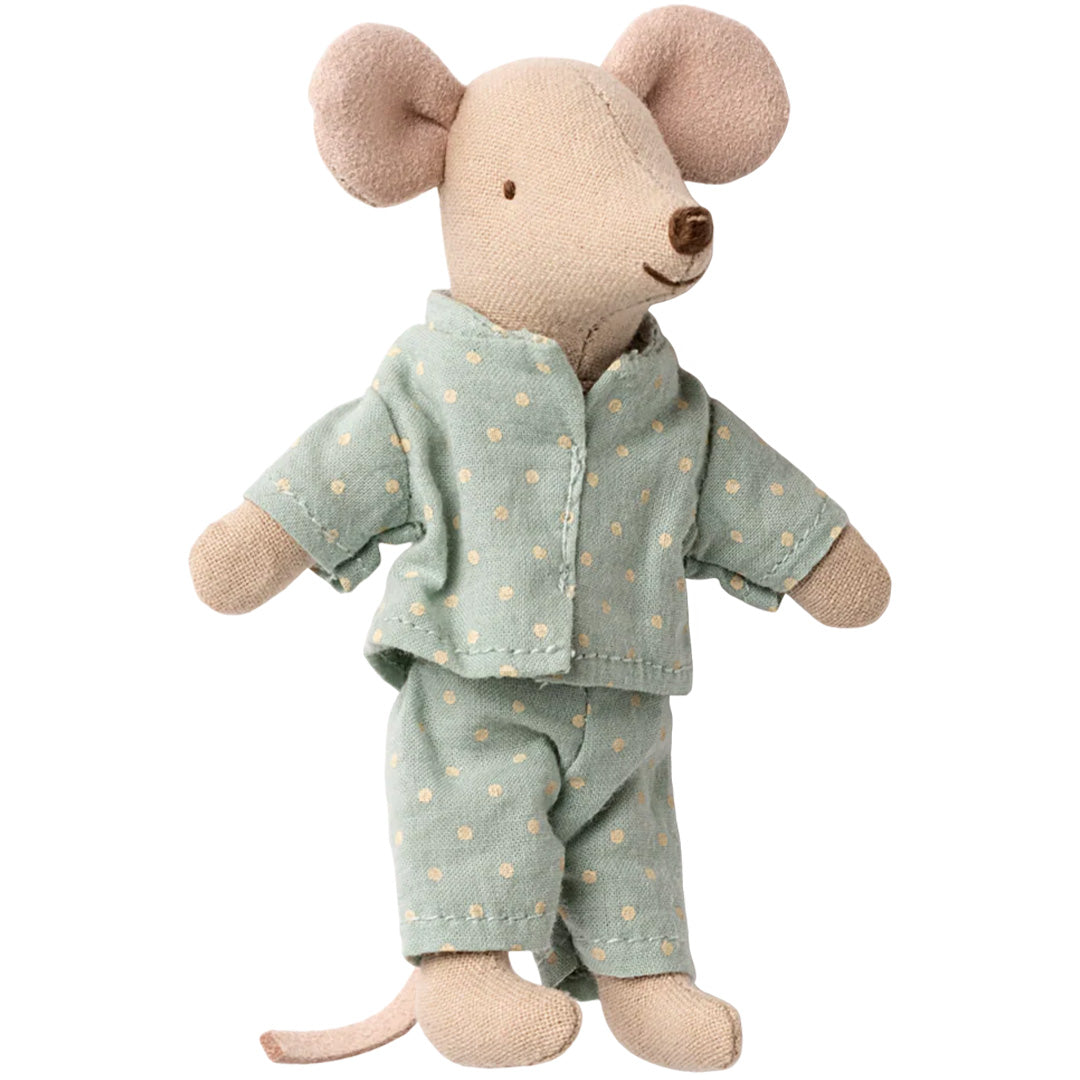 maileg knuffelmuis kleine broer - blauwe pyjama - 11 cm