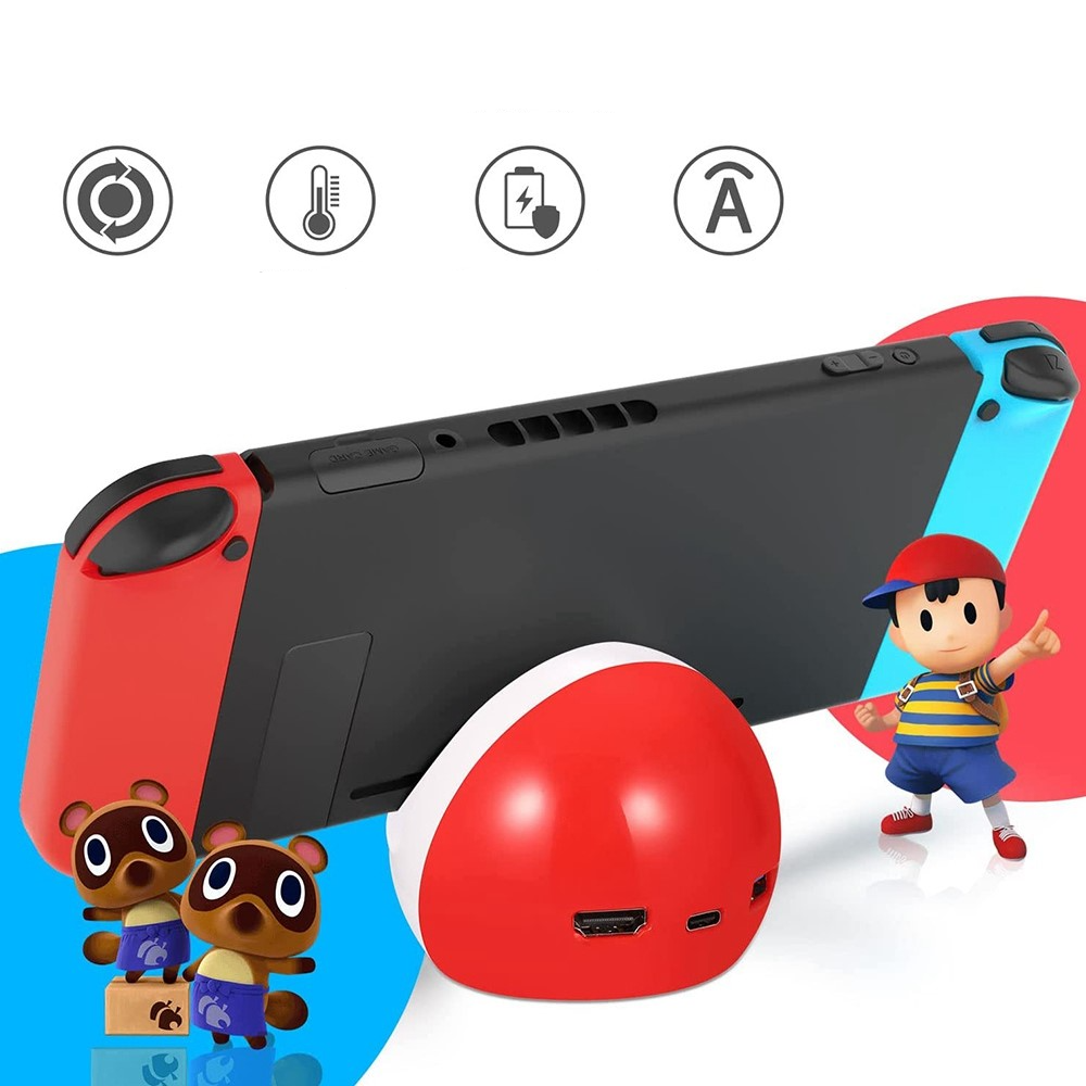 Ladegerät Dockingstation Charging Dock kompatibel für Nintendo Switch / OLED / Lite mit 4K HDMI / USB C / USB A - Rot / Weiss