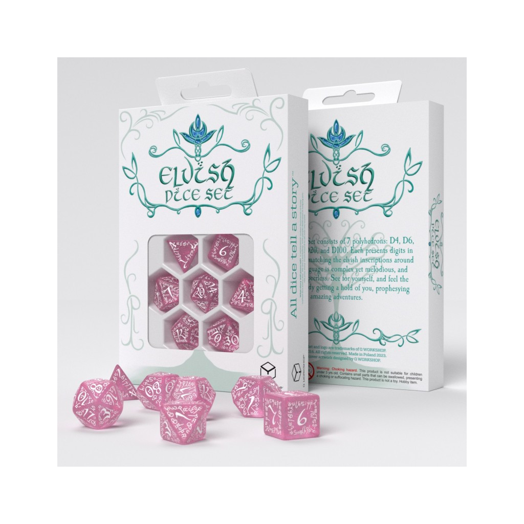 Set de dés Elfique Shimmering Rose & Blanc