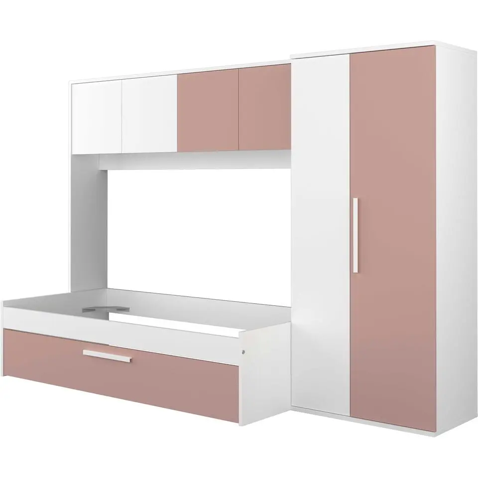 Bed met bedbrug en bedlade Lev-roze/wit