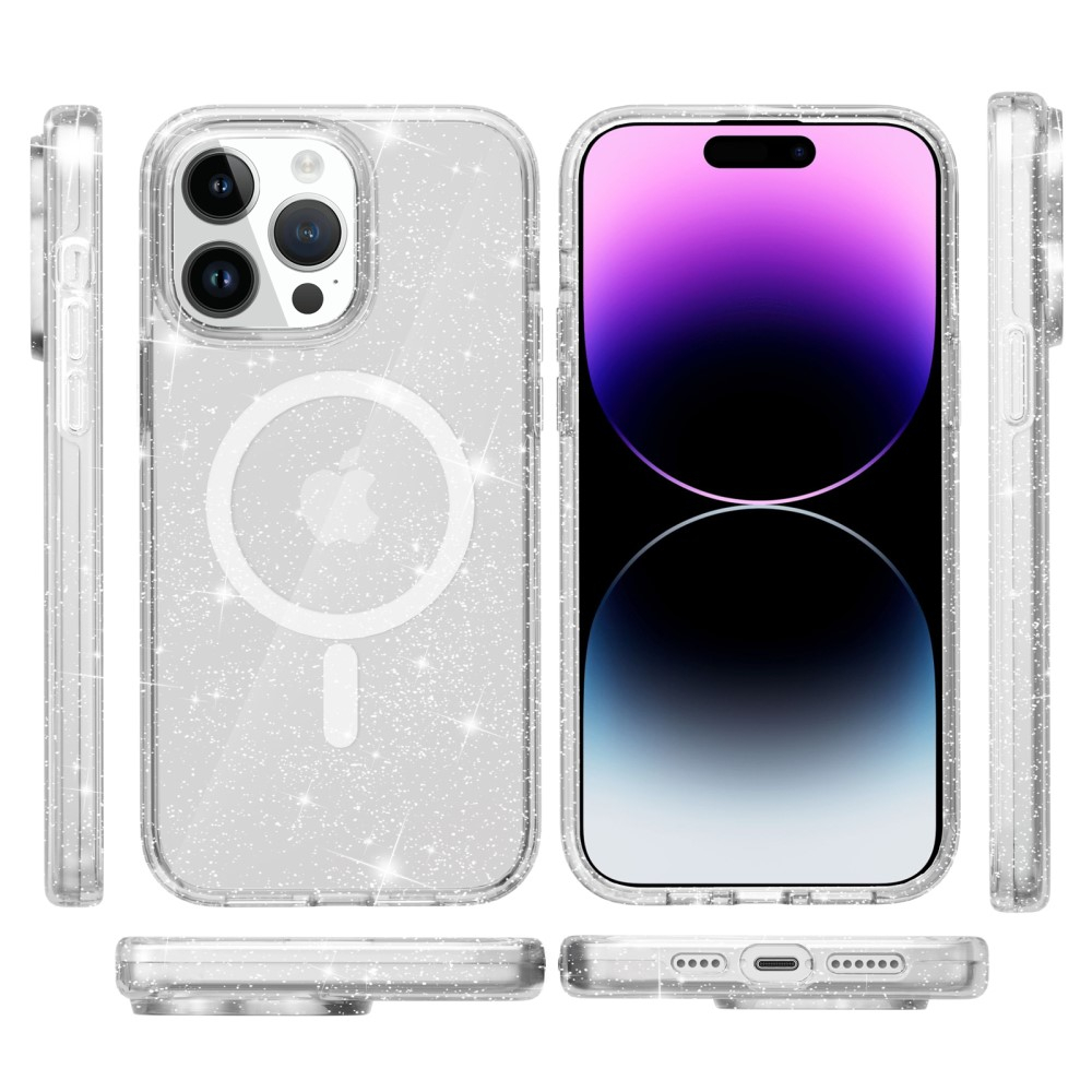 iPhone 15 Pro MagSafe Hybrid Hardcase Hülle mit TPU Bumper Glitzer Design - Transparent