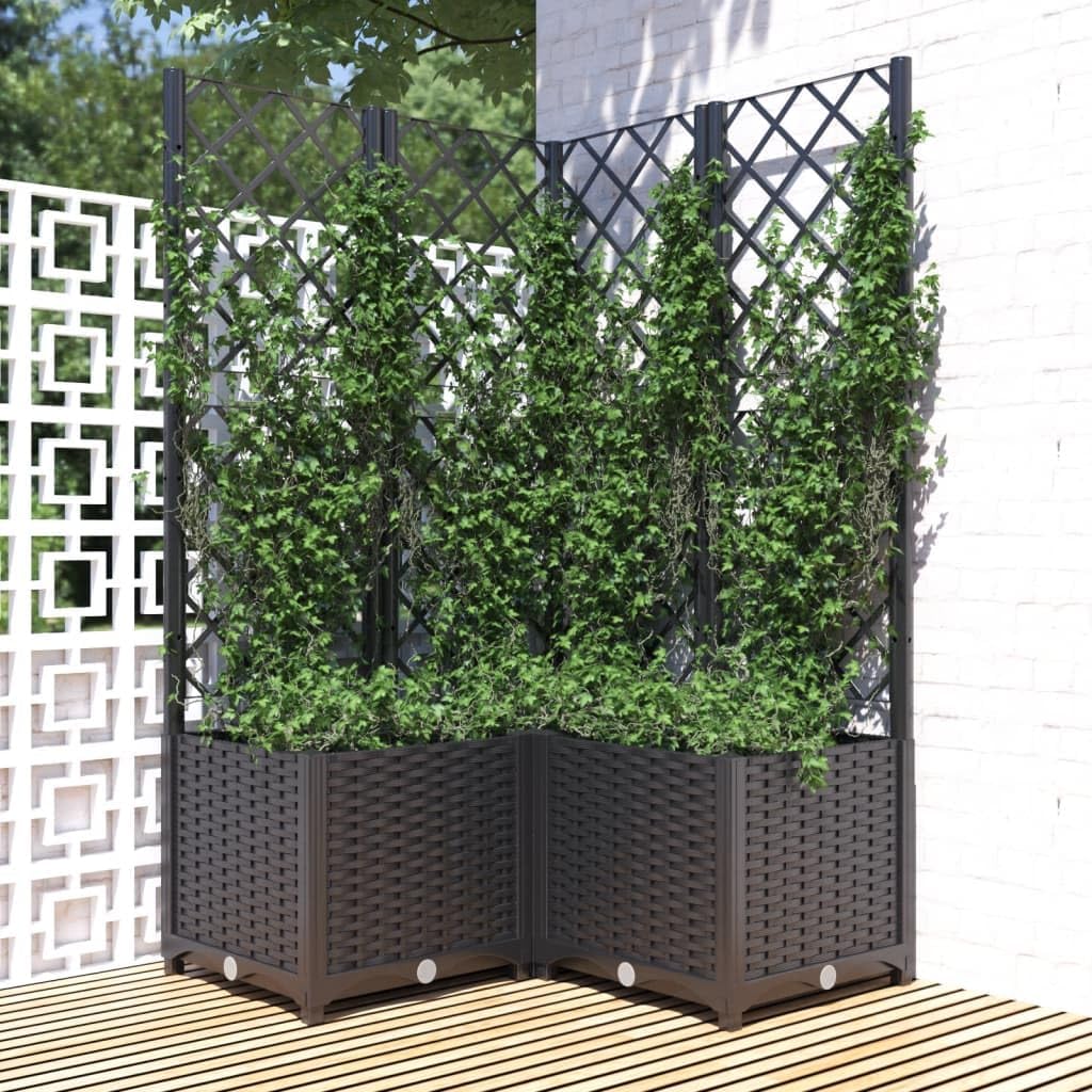 vidaXL Pflanzkübel mit Rankgitter Blumenkübel Pflanzkasten Blumentopf Blumenkasten Rankhilfe Spalier Gartenspalier Schwarz 80x80x136cm PP