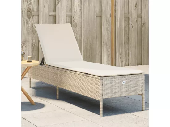 Chaise longue avec coussin beige résine tressée