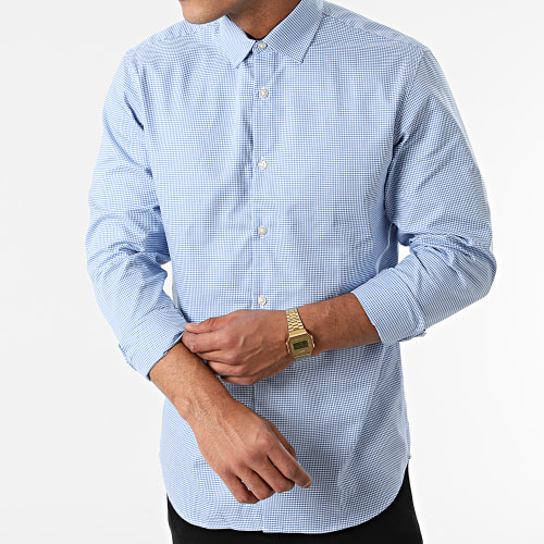 Chemise Manches Longues A Carreaux New Mark Bleu Blanc