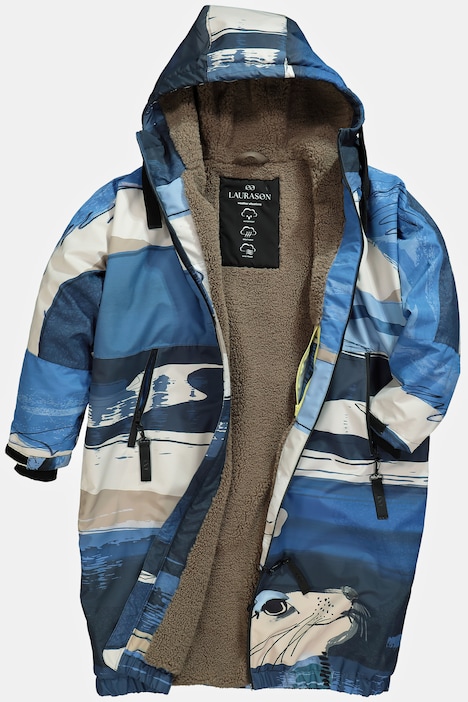 Funktions-Jacke, oversized, maritimer Allover-Print, Teddyfutter, 2-Wege-Zipper