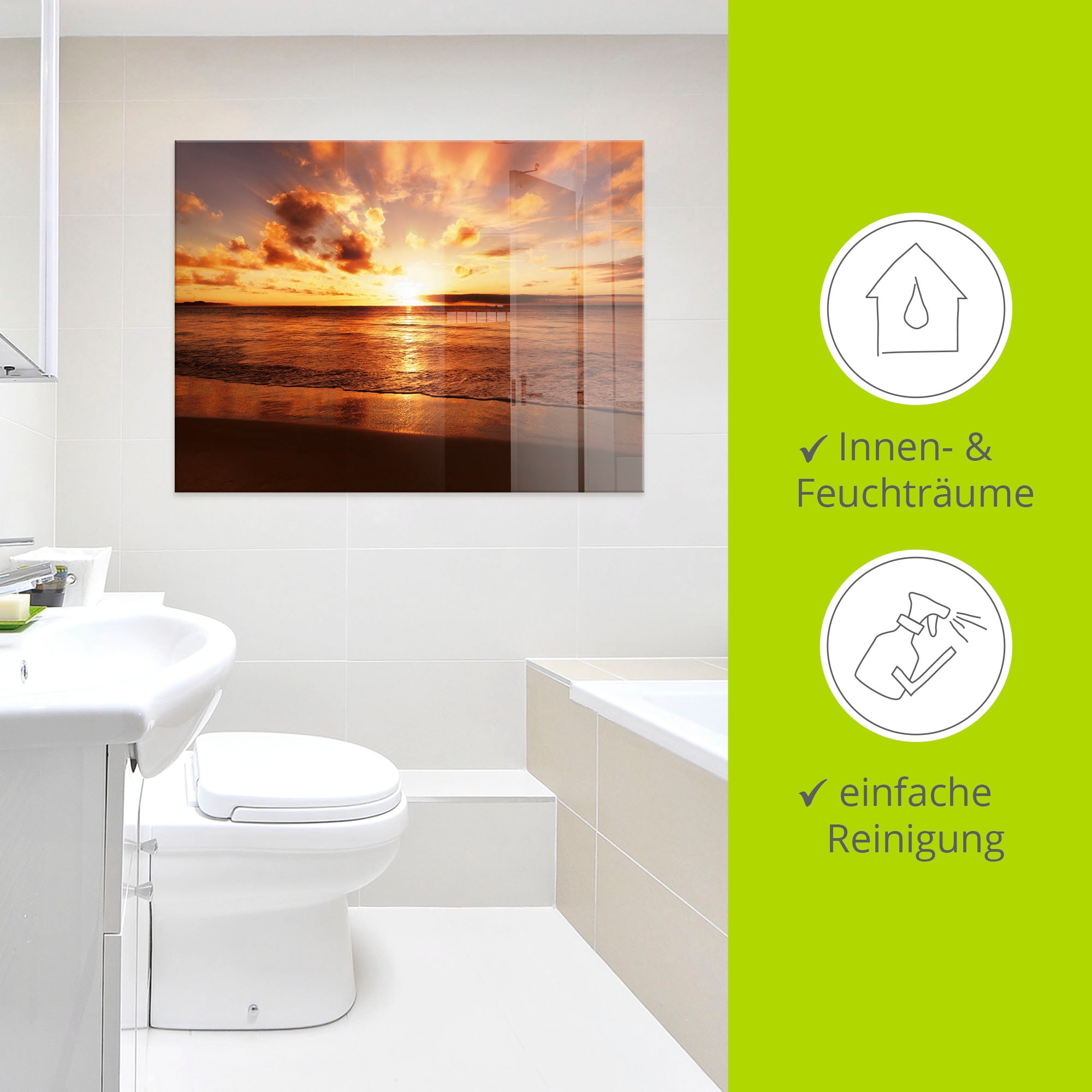 Artland Glasbild »Schöner Sonnenuntergang Strand« Gewässer 1 Stk. tlg. in verschiedenen Grössen