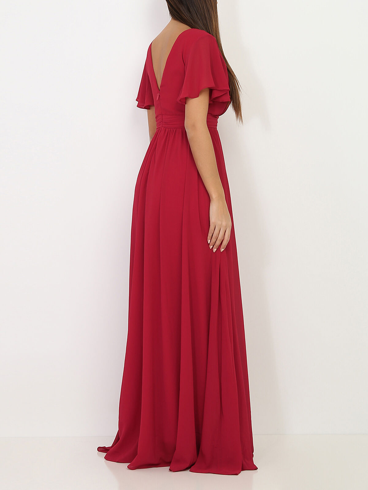 Robe longue à manches papillons- Rouge