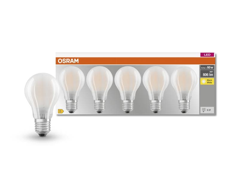 OSRAM Lampe Base Retro, 6.5W, E27, Warmweiss, 5er Box LED-Leuchtmittel