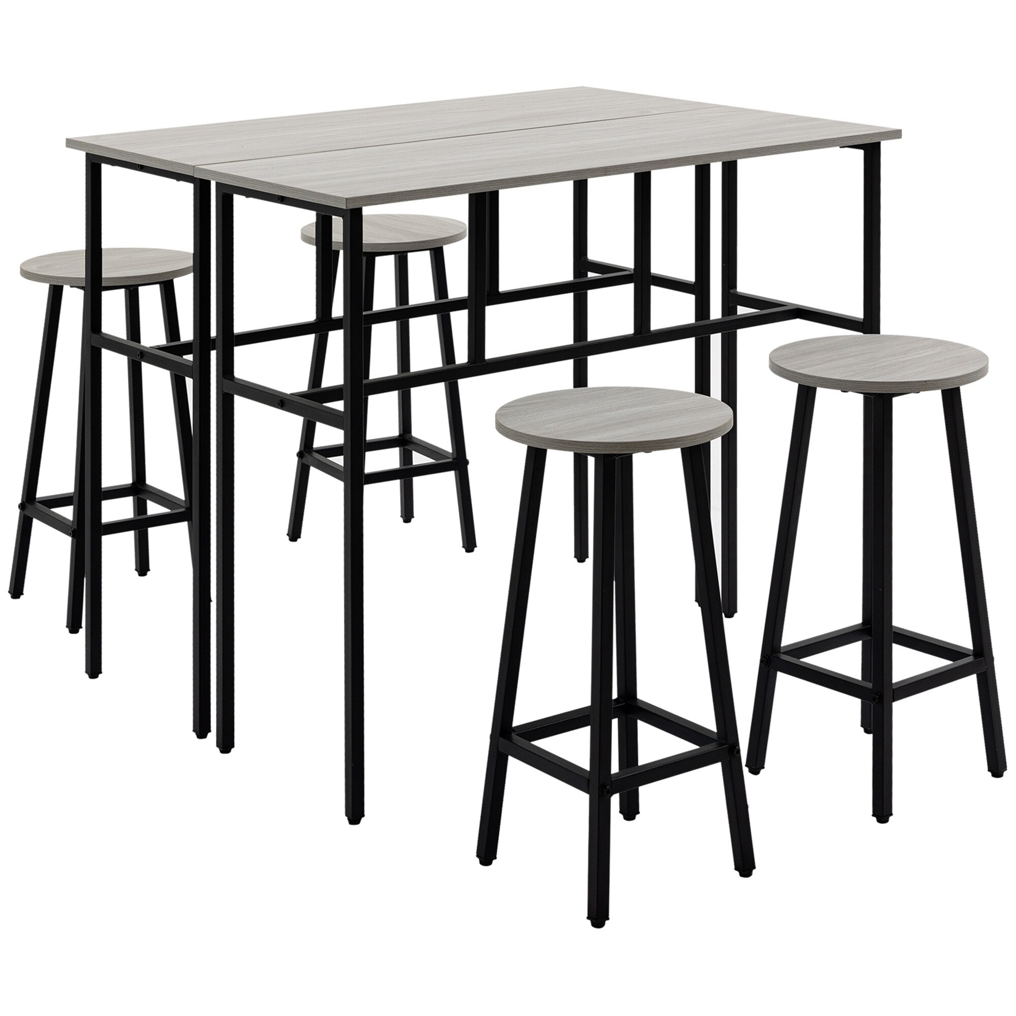 HOMCOM Bartisch-Set mit 4 Hockern schwarz, grau 100L x 40B x 90H cm