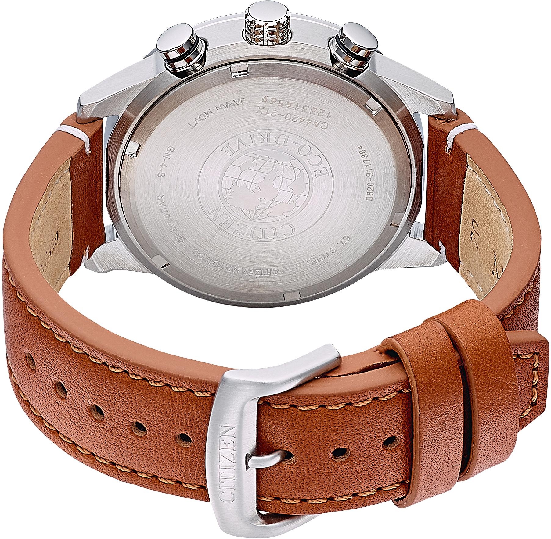 Citizen Chronograph Armbanduhr, Herrenuhr, Solar, Datum, Stoppfunktion, Lederarmband