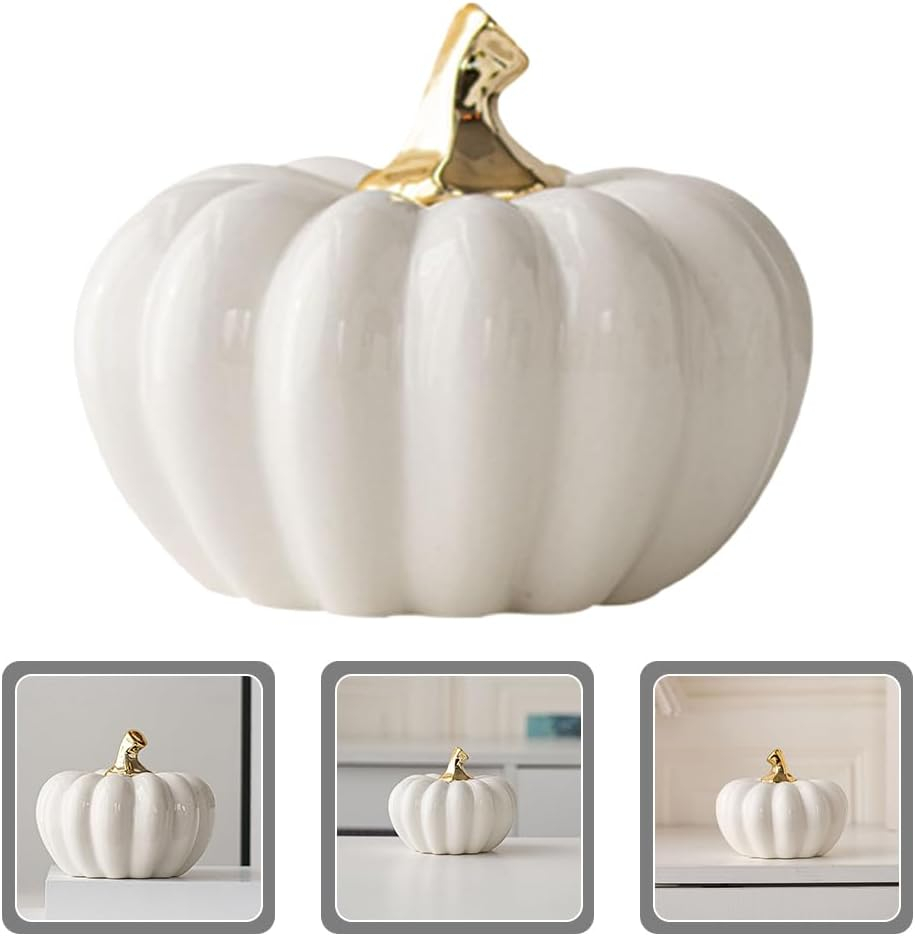 (12x10cm) Keramik Halloween Kürbis Deko Aufsteller Home Accessoire Thanksgiving / Halloween Tischdekoration - Weiss