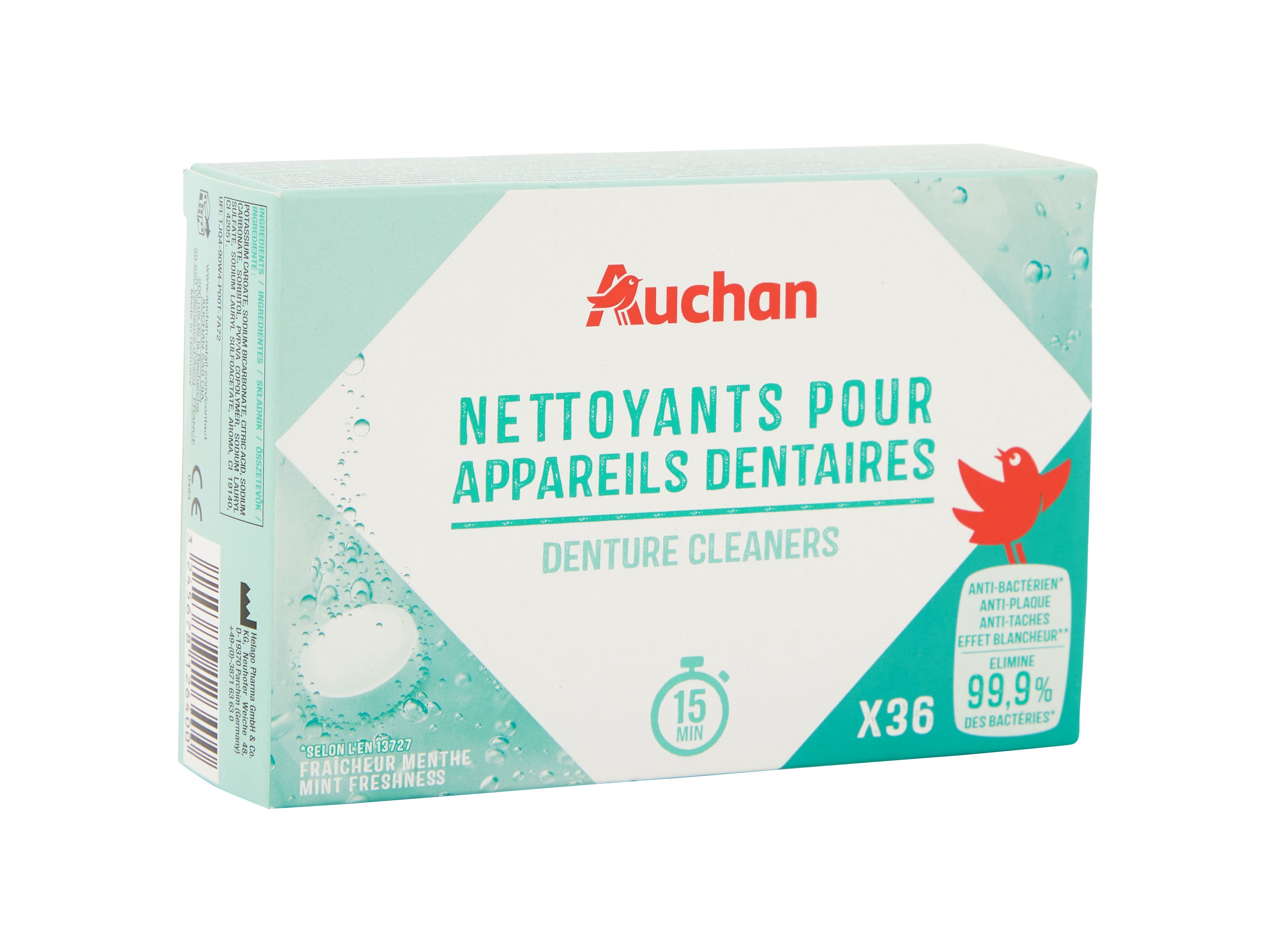 PASTILHAS AUCHAN PRÓTESES DENTÁRIA ANTIBACTÉRIAS 36UN