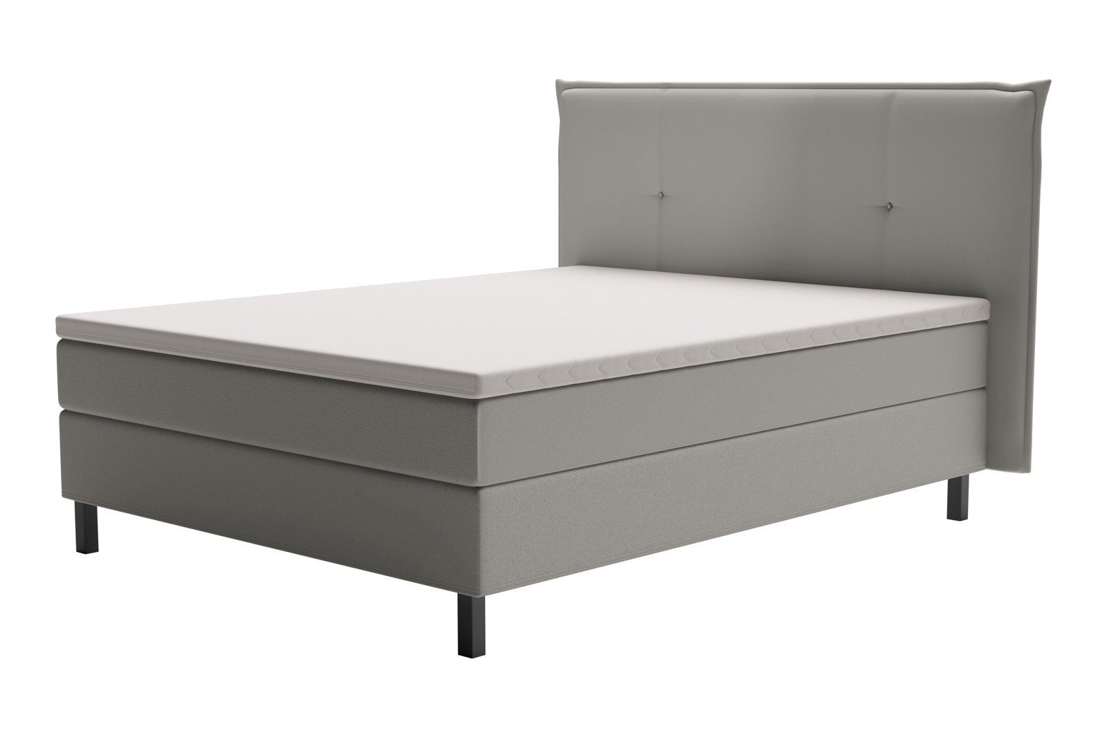 XOV Relax kontinentalseng 210x210 cm I tekstil Bjorn 45 mørk brun, medium, sorte ben og 7cm hypersoft overmadrass, sengegavl selges separat.