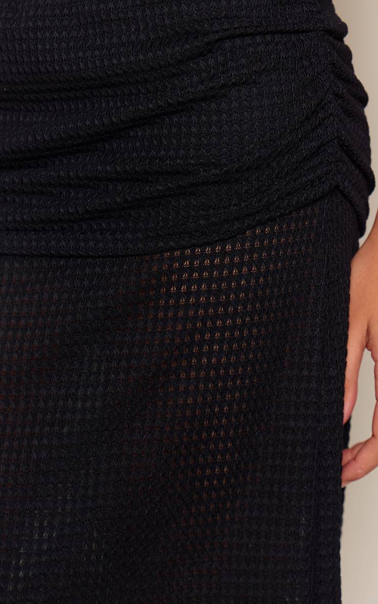 Noir Jupe Longue Coordonnée Taille Froncée Texturée