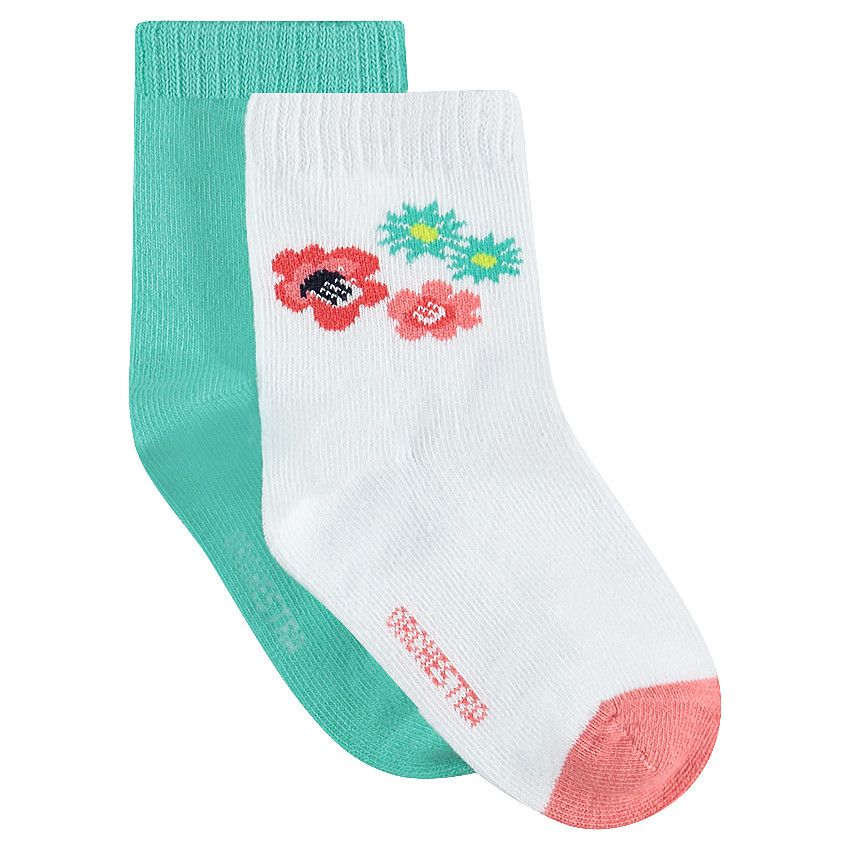 Lot de 2 paires de chaussettes assorties unies/ à fleurs - Blanc