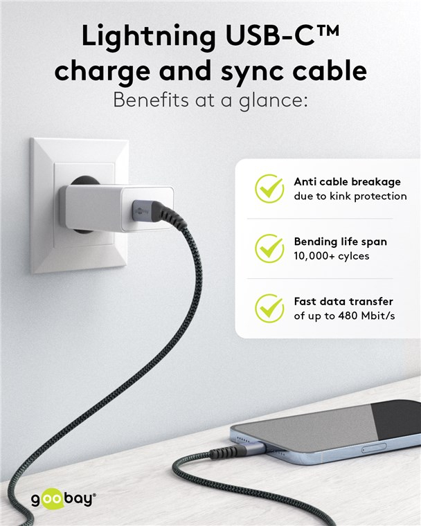 (3-tlg. Set) 3A MFi USB C auf Lightning Ladekabel Nylon Datenkabel 50cm/1m/2m Bundle (74439) - Grau / Schwarz