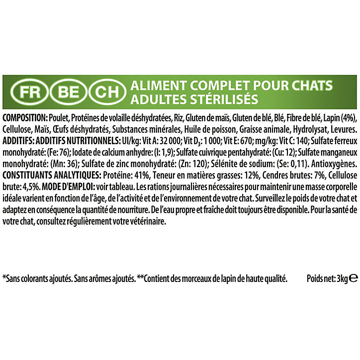 Croquettes pour chat stérilisé Pro Plan Sterilised Adult Optirenal au lapin 3kg