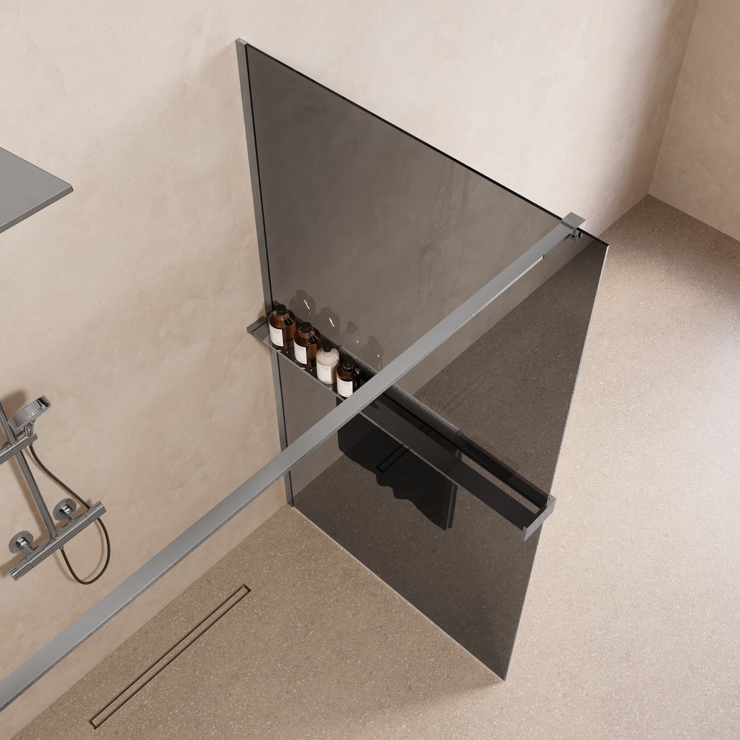 Saniclear Metric inloopdouche 120cm met handdoekhouder en rookglas chroom