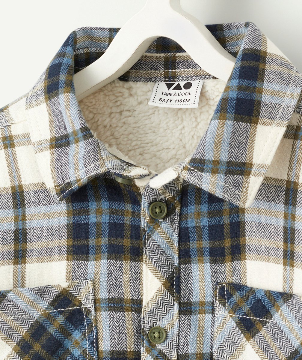 CHEMISE À CARREAUX GARÇON BLEUE ET VERTE DOUBLÉE EN SHERPA