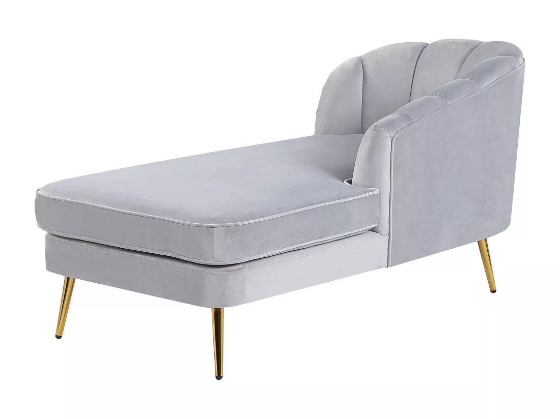 Chaise longue côté droite en velours gris ALLIER