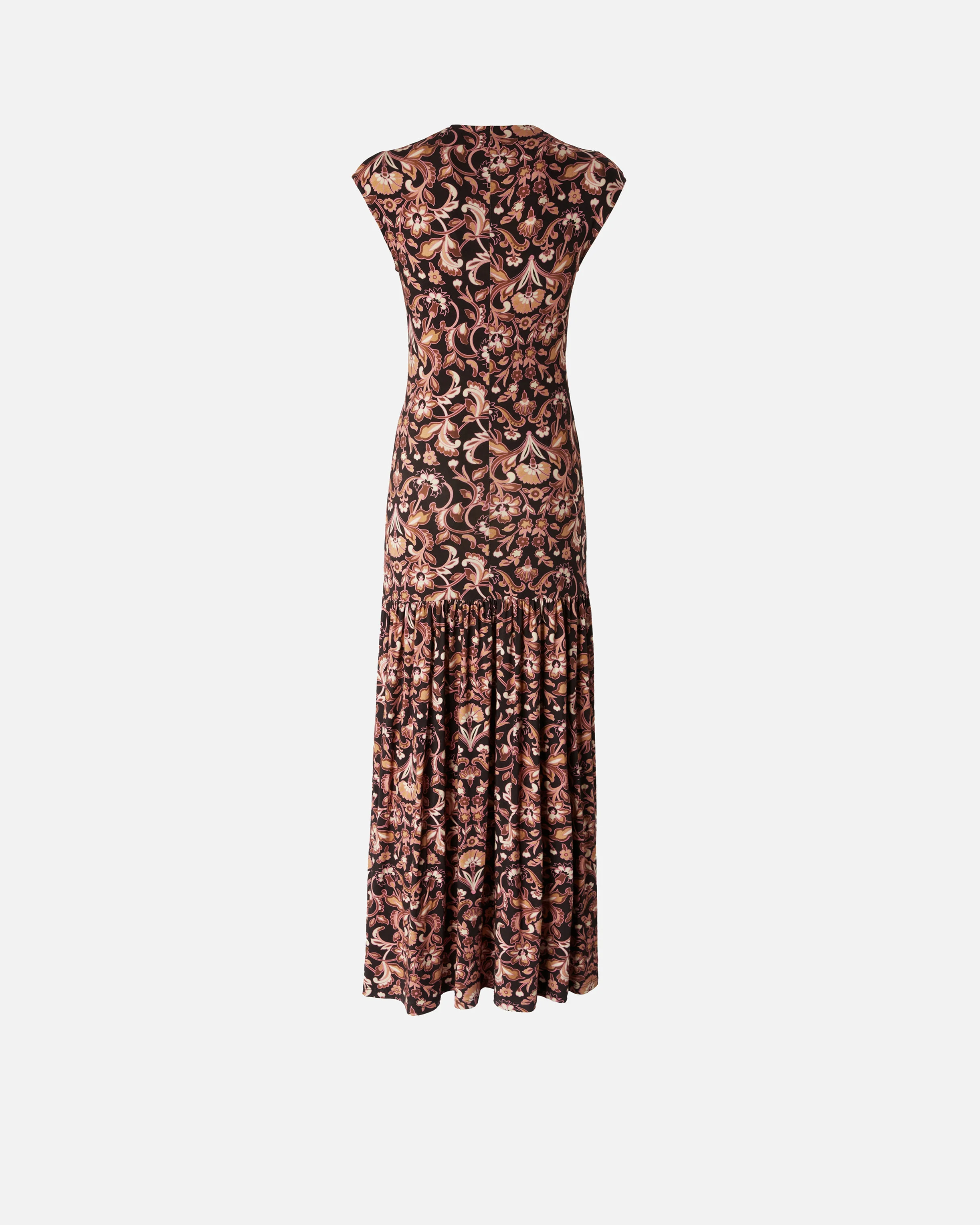 Robe longue à fleurs à base volantée | Marron