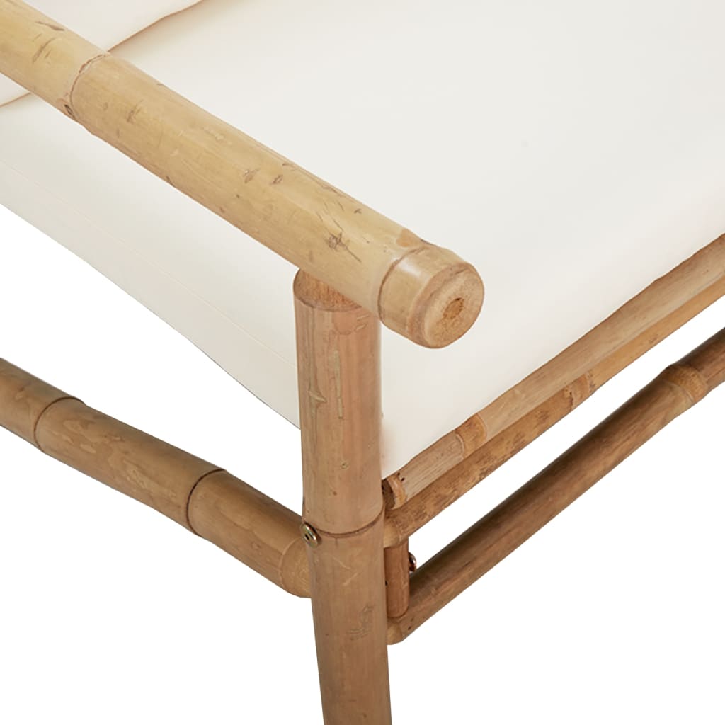 Salon de jardin meuble d'extérieur ensemble de mobilier 3 pièces avec coussins blanc crème bambou