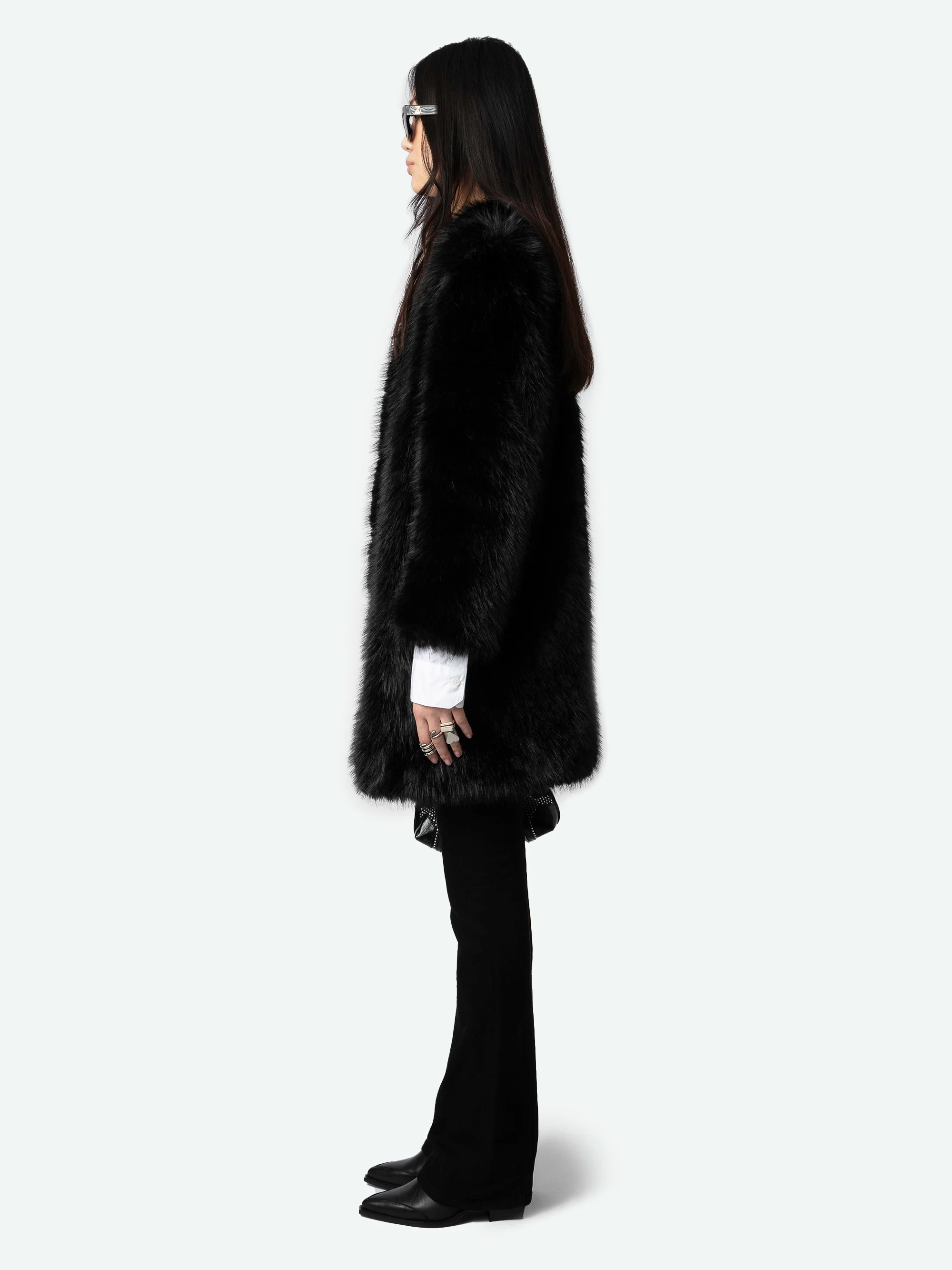 MILAS - Manteau mi-long effet fourrure| Noir