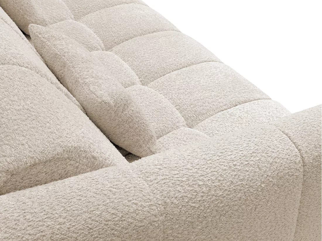 Canapé 4 places convertible express en tissu bouclette beige - Couchage 160 cm - Matelas 13 cm RETUNA II