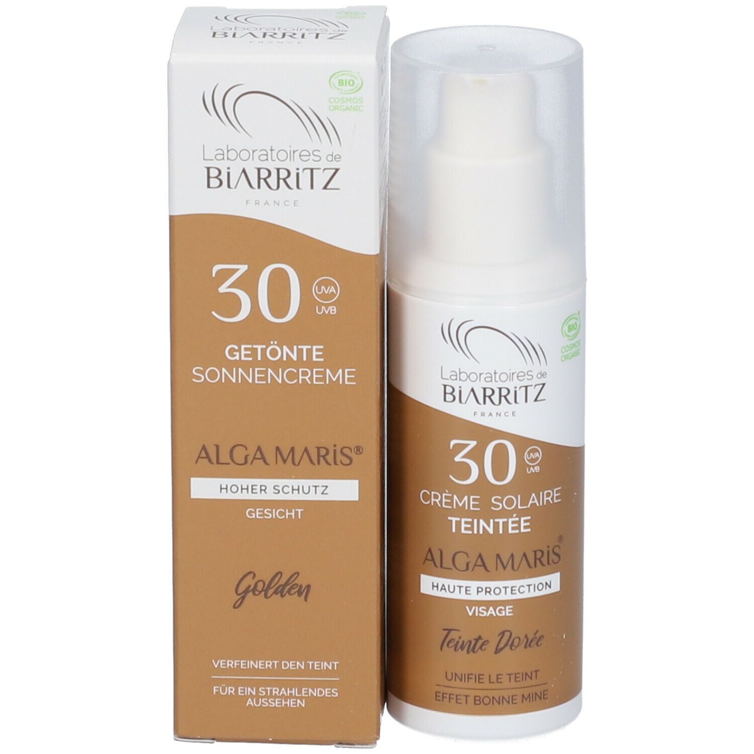Laboratoires de BIARRITZ ALGAMARIS Bio-zertifizierte getönte Sonnencreme SPF30 für das Gesicht gold