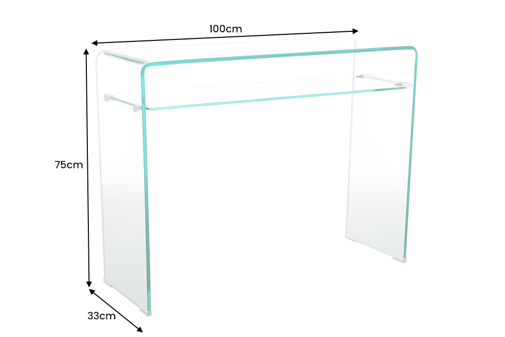Design Konsolentisch FANTOME 100cm Glas transparent mit Ablage