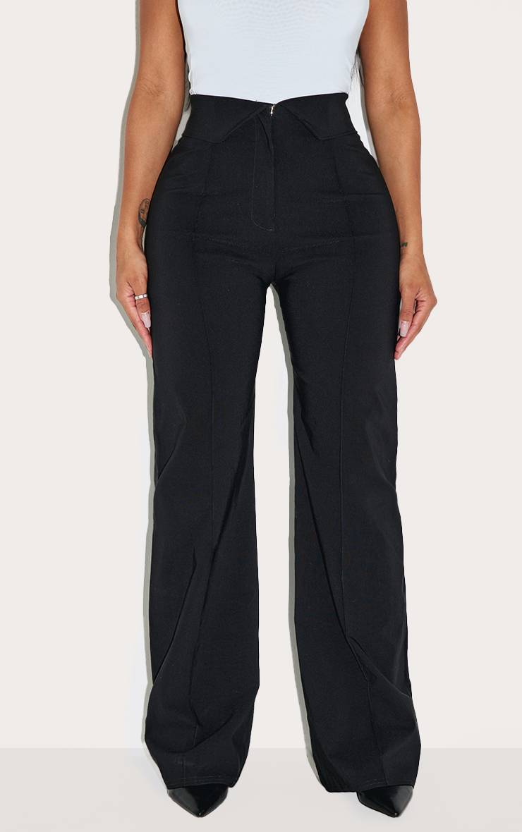 Noir Pantalon Large Shape En Tissu Extensible Avec Taille Repliée