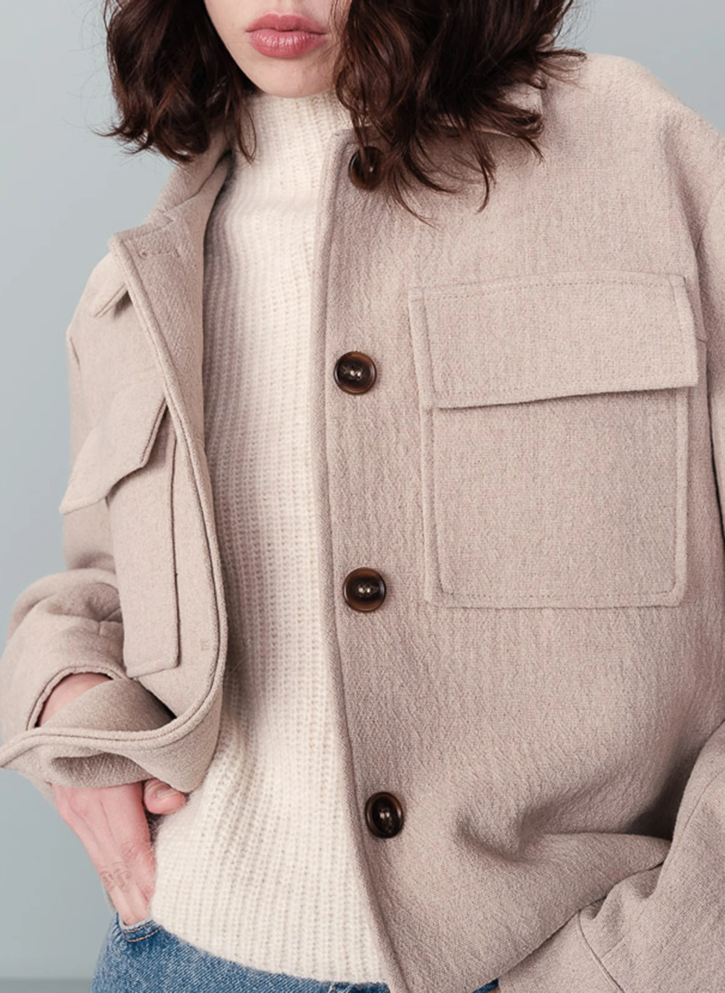 NOVEMBRE - Veste col classique droite en laine mélangée | Beige