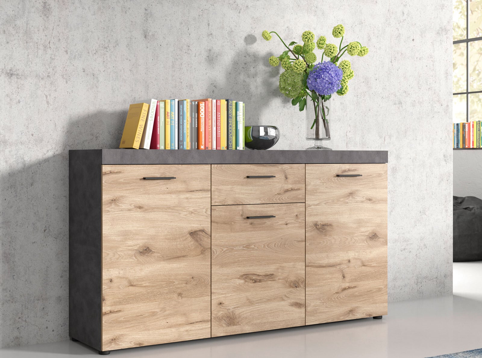 Sideboard Swift Matera-Beton-/Nox Oak-Optik 160x89x40 cm