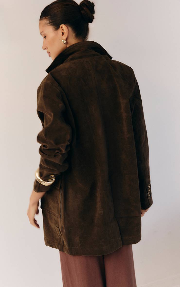 Marron Foncé Manteau Blazer Long Oversize En Synthétique