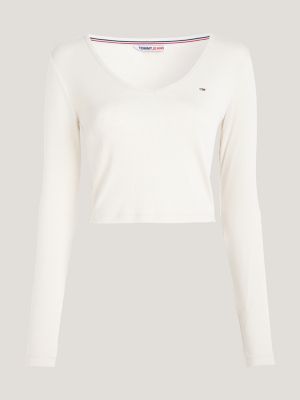 Camiseta cropped essencial de manga comprida canelada