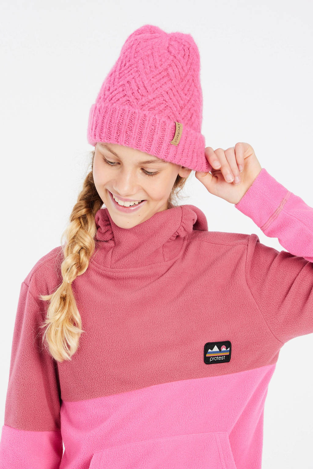 Protest hoodie felroze/donkerroze