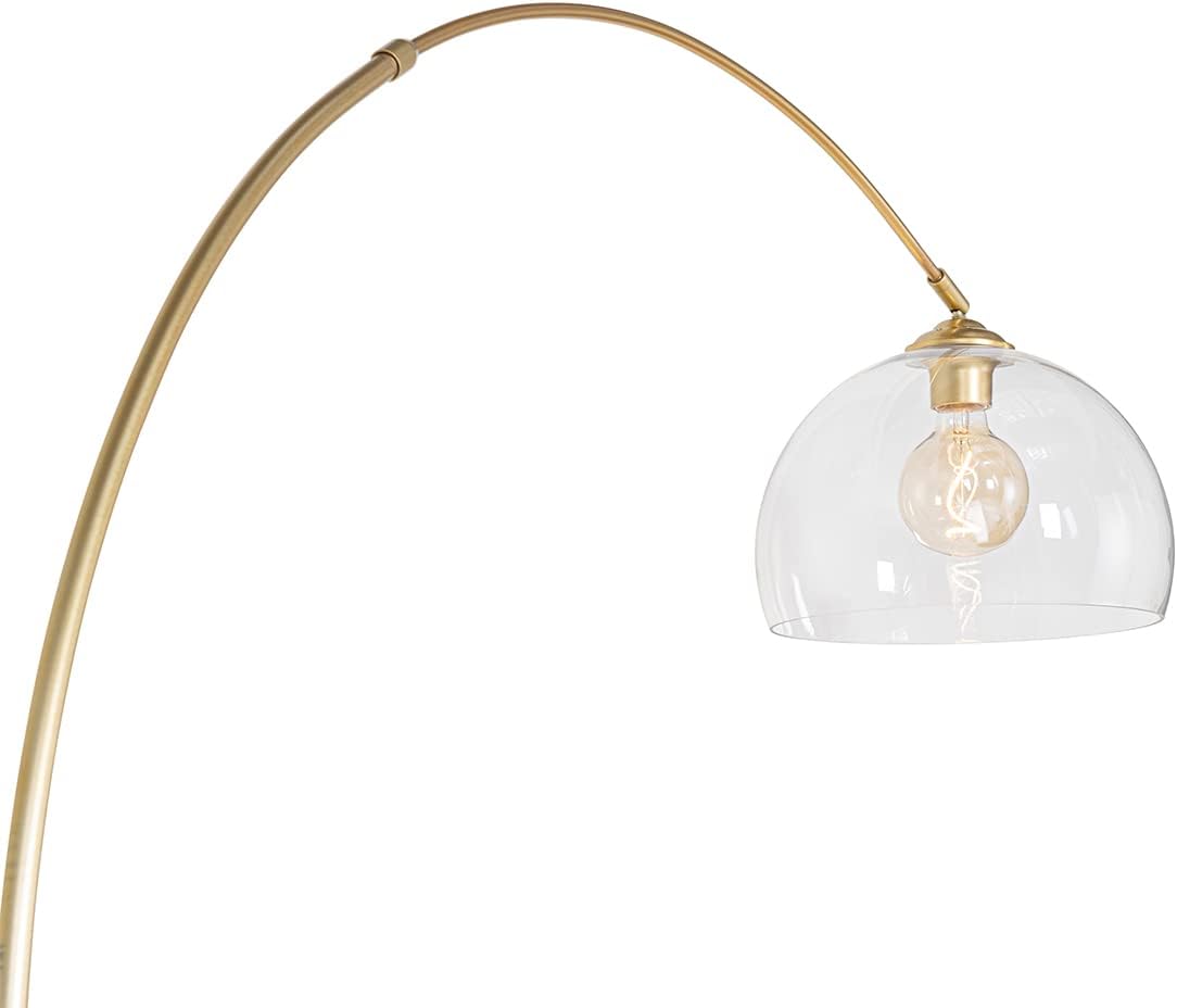 Qazqa - Moderne Bogenlampe aus Messing mit klarem Glas - Arc I Wohnzimmer I Schlafzimmer - Stahl Länglich - LED geeignet E27