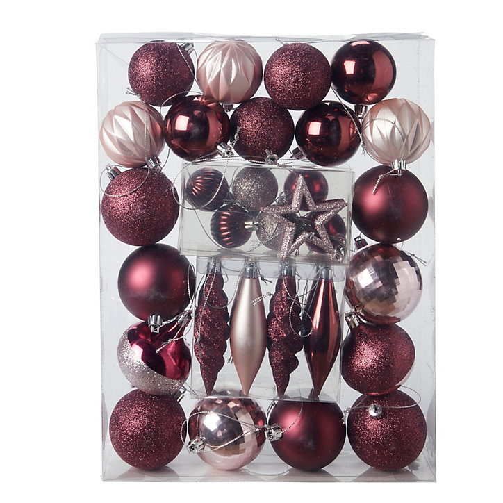 Lot de 40 boules de Noël en plastique rouge et rose doré 10 modèles