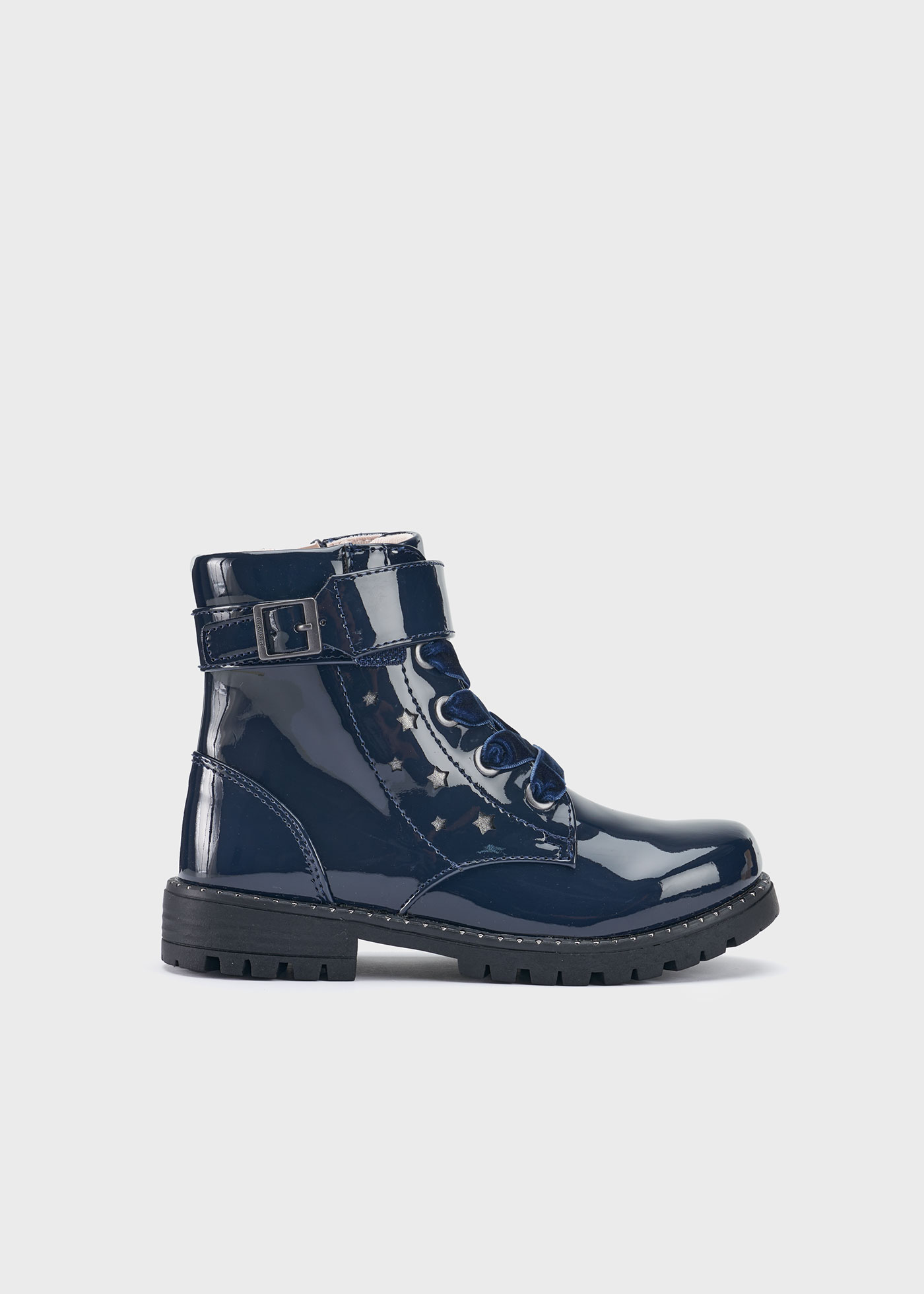 Botas de couro envernizado estilo motociclista para meninas