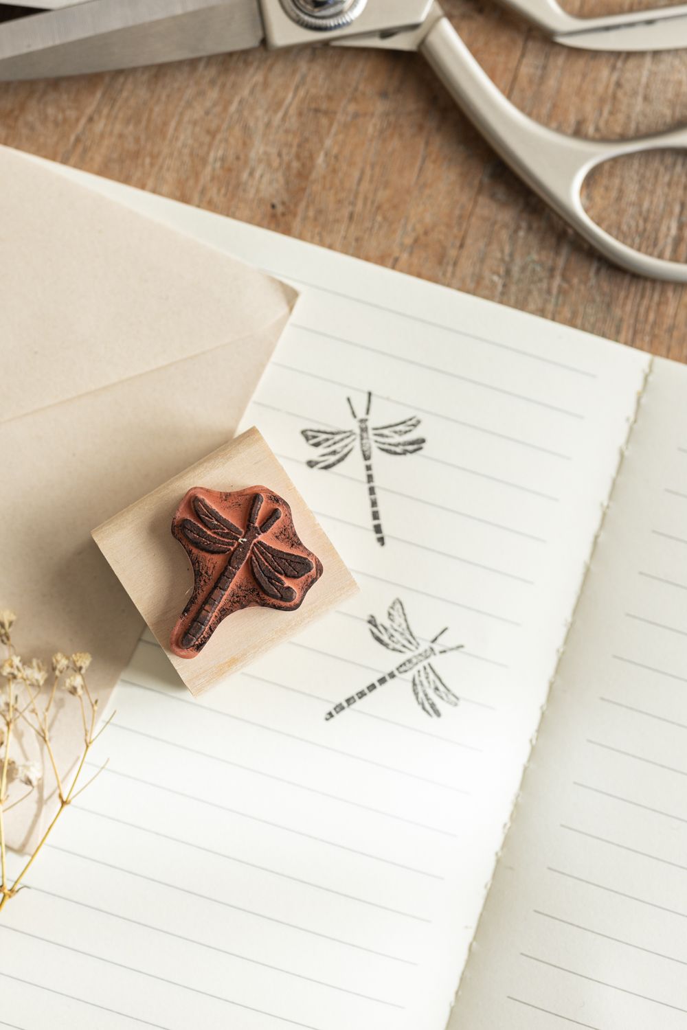 Stempel, berkenhout, libelle, 3,5 x 3,5 cm