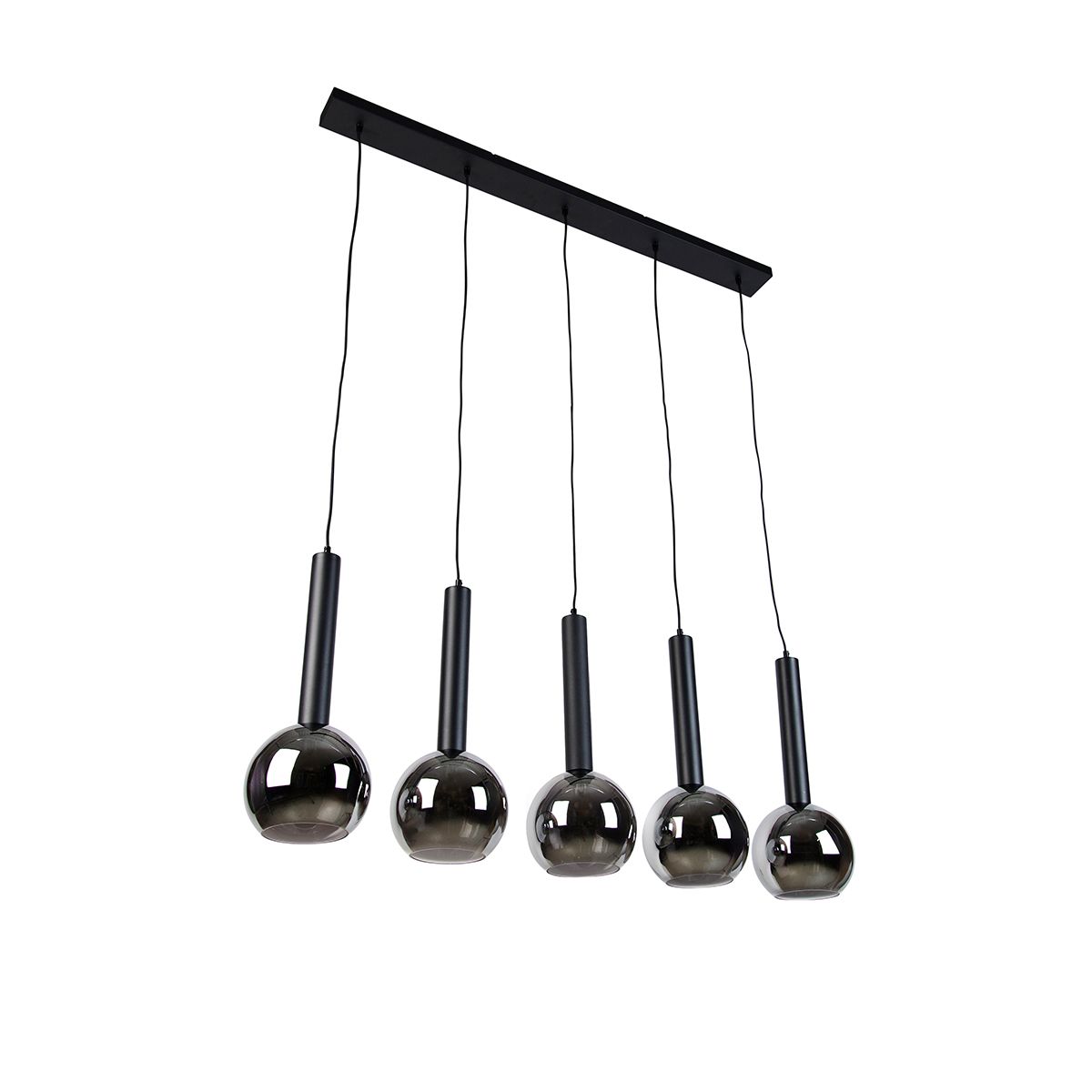 Moderne hanglamp zwart met smoke glas 5-lichts - Clayton