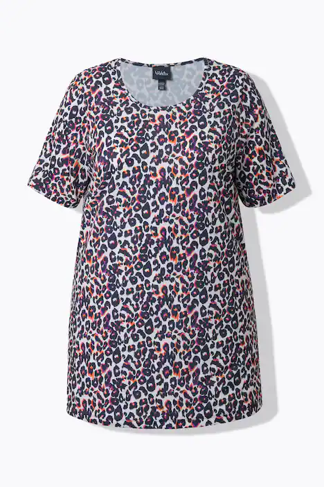Longshirt, Leomuster, A-Linie, Rundhals, Halbarm, dunkles kitt
