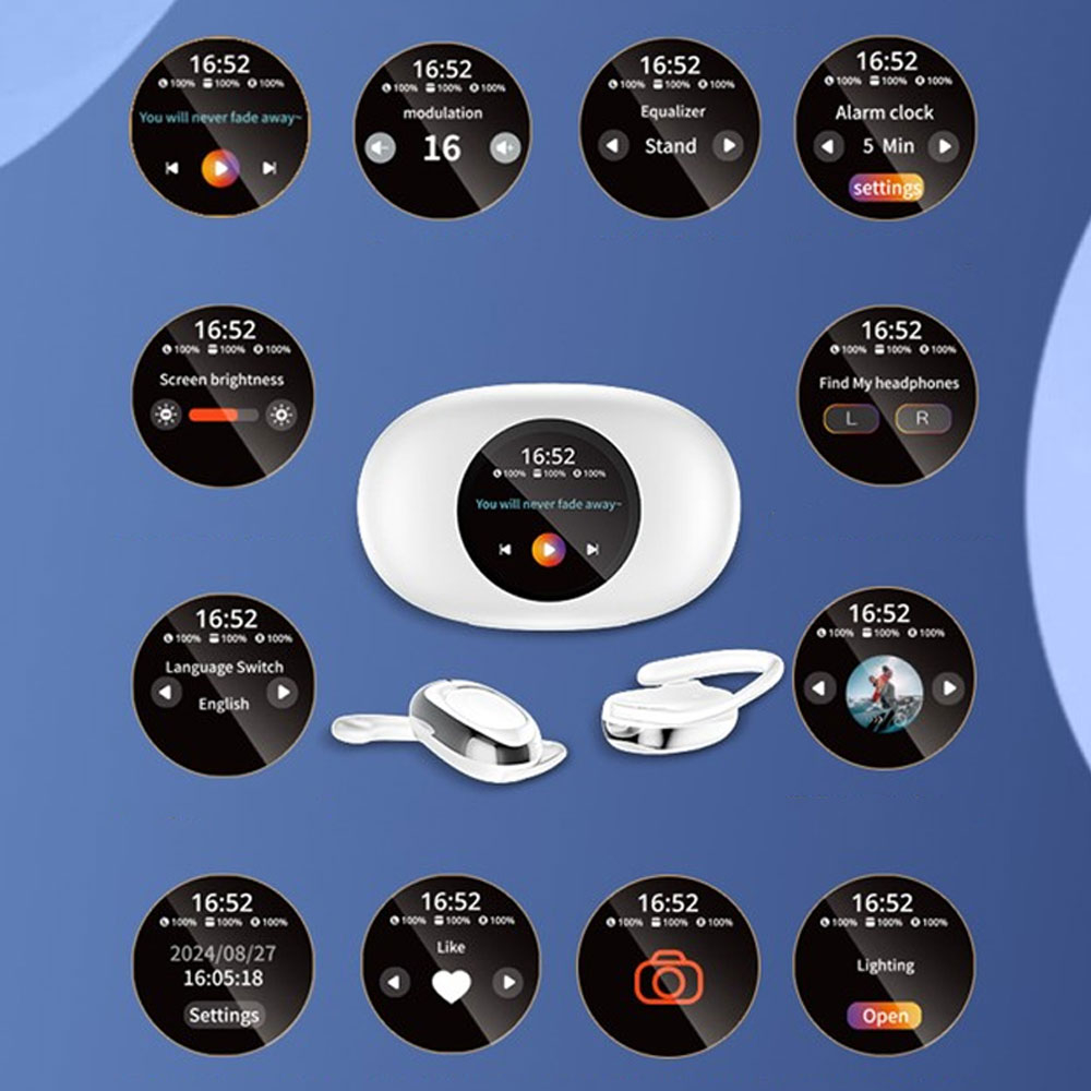 Stereo Open-Ear Bluetooth 5.4 Sport Kopfhörer mit Ohrbügel   Mikrofon und Ladecase mit Touch Display (IPX5) - Schwarz
