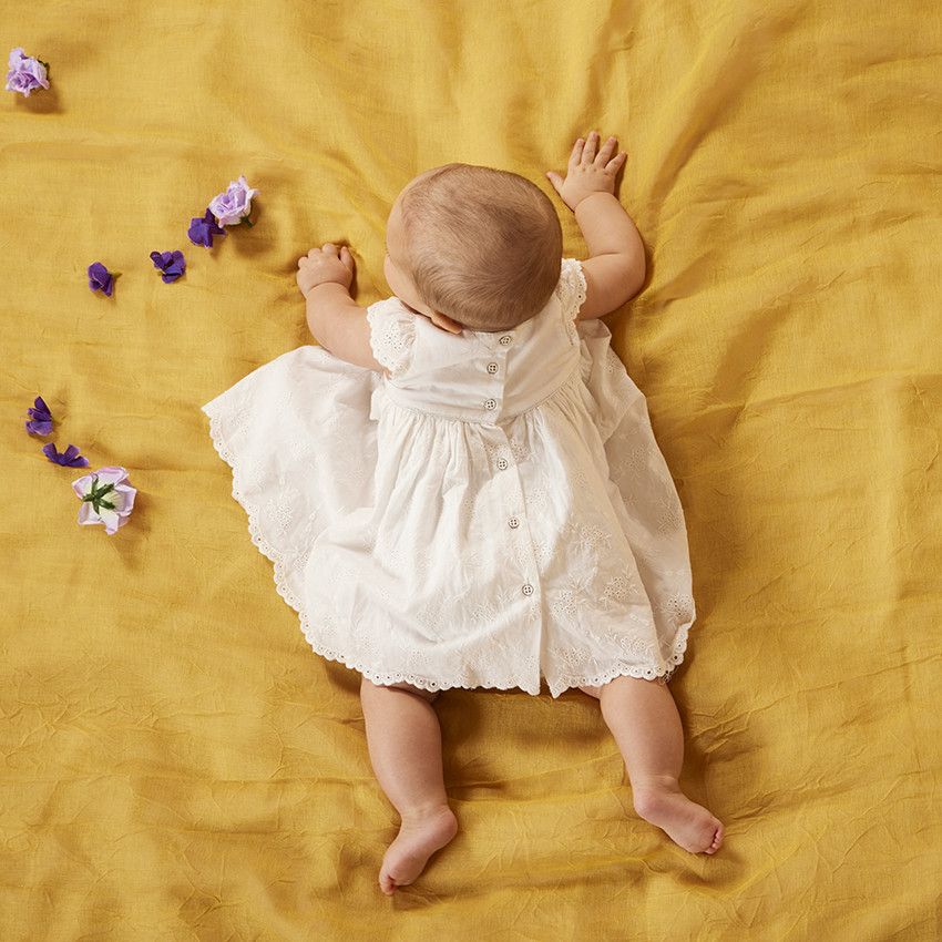 Robe de cérémonie en broderie anglaise pour bébé fille - Blanc